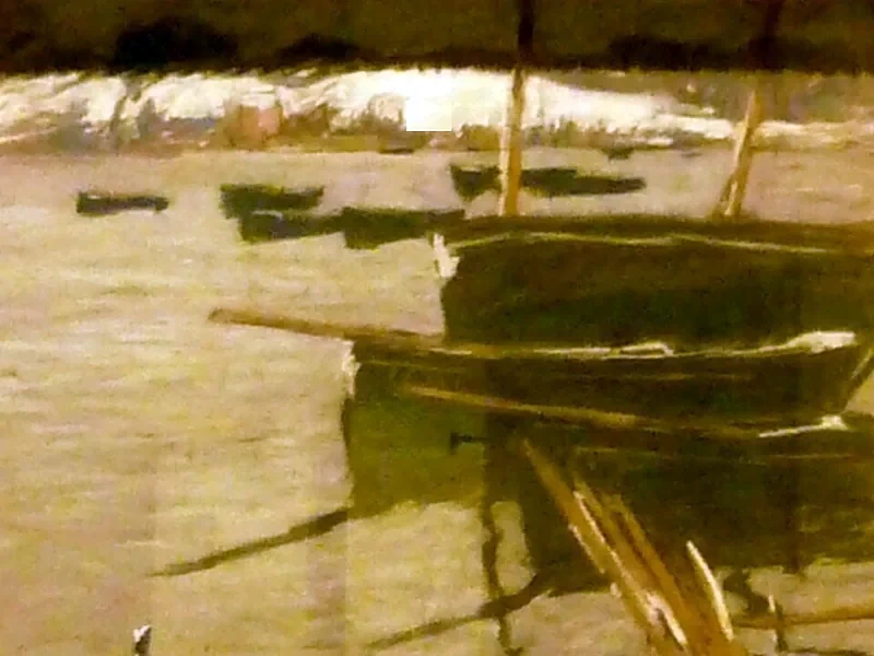 1858-Charles Henry Fromuth - Un paesaggio innevato, barche disarmate